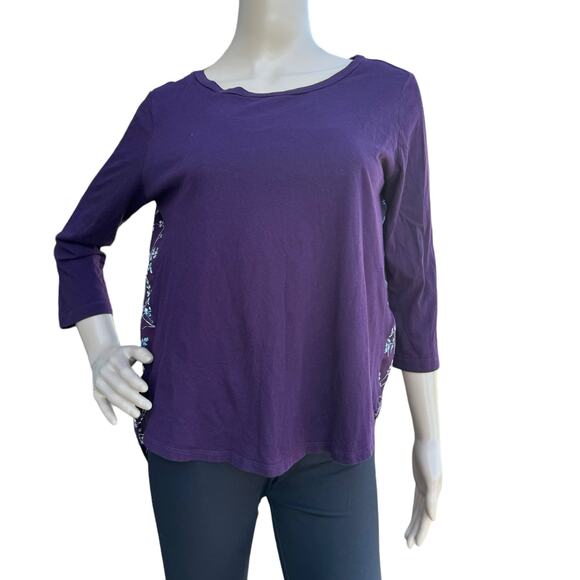 LOFT Outlet Women's Purple Floral 3/4 Sleeves Scoop Neck Pullover Top Size M - Picture 1 of 4